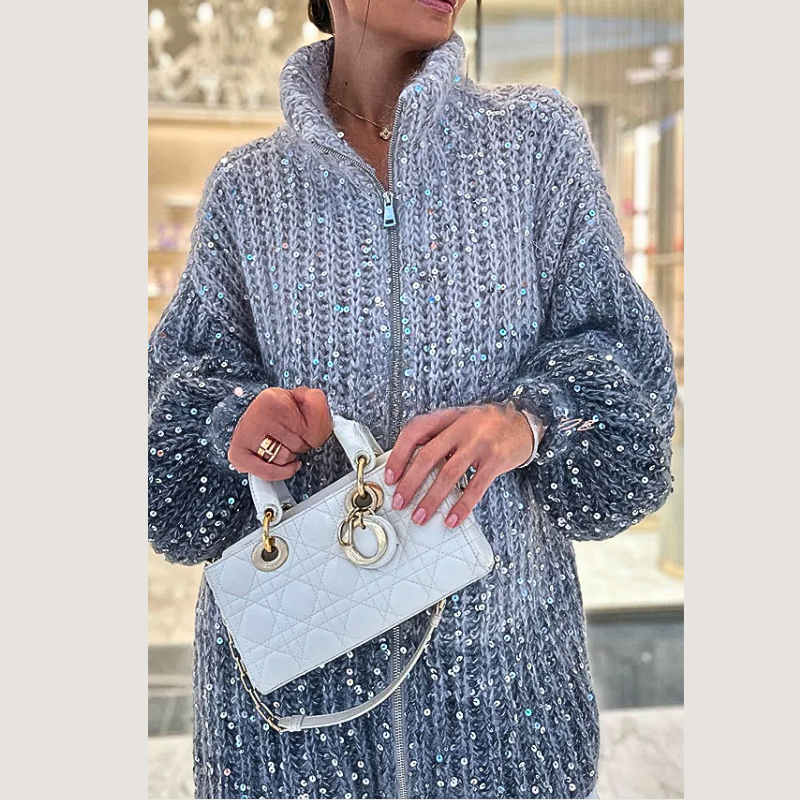 Maya - Cardigan à paillettes pour femme, pull en tricot élégant