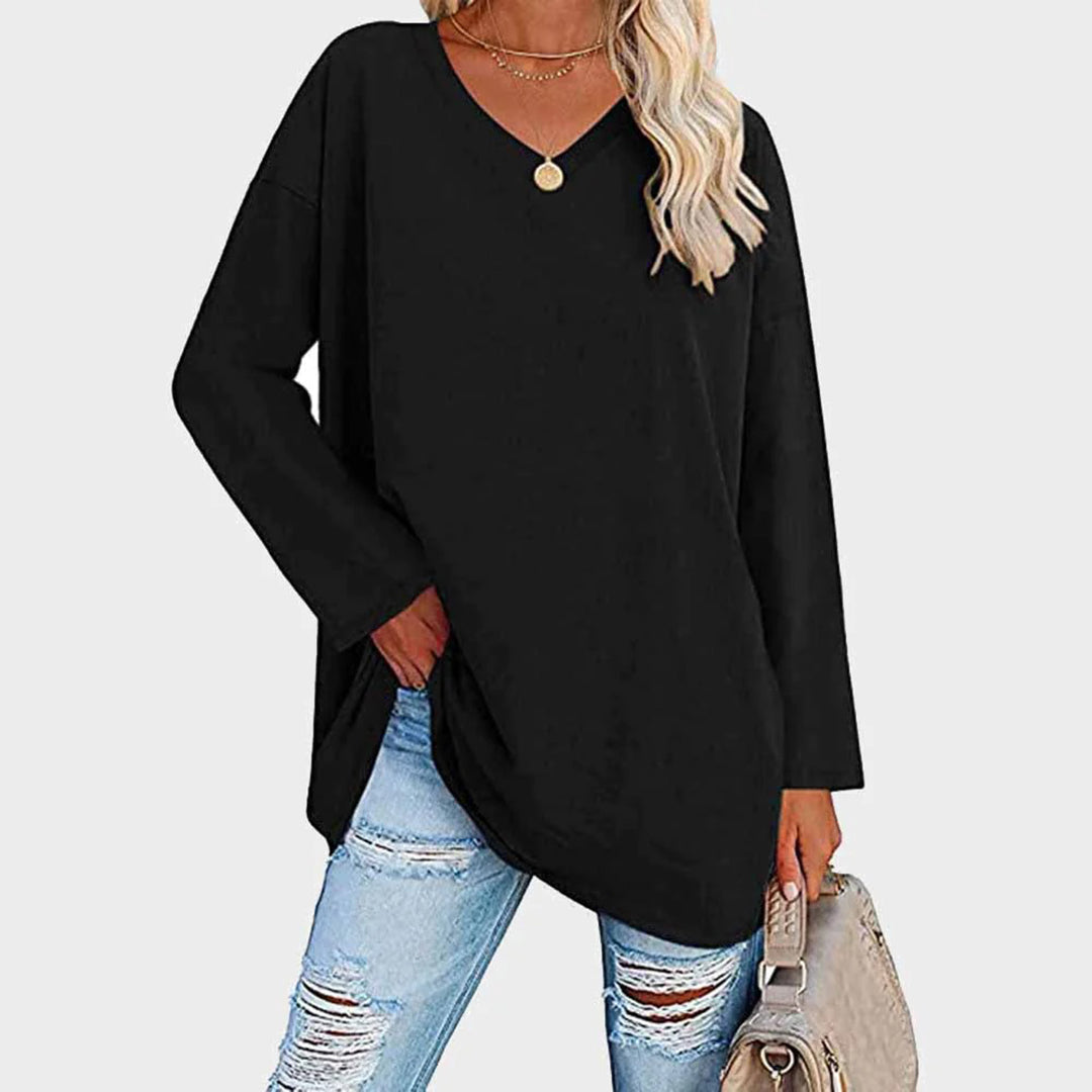 Isa - Top à manches longues décolleté en V, casual chic