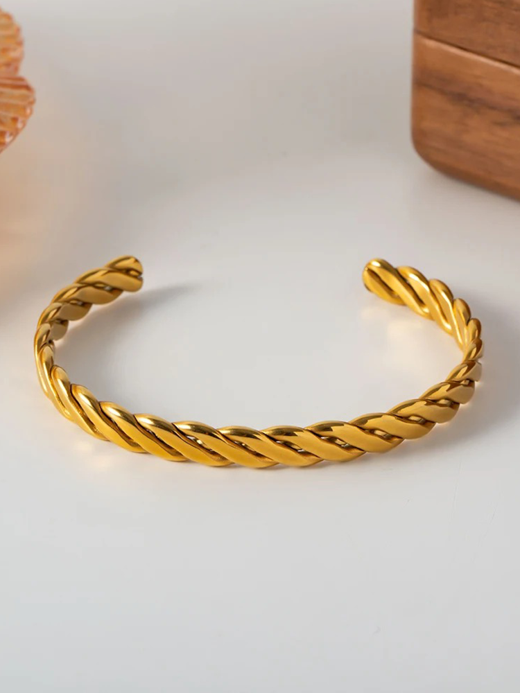 Geneviève - Bracelet Twist Cubain Blanc en Or