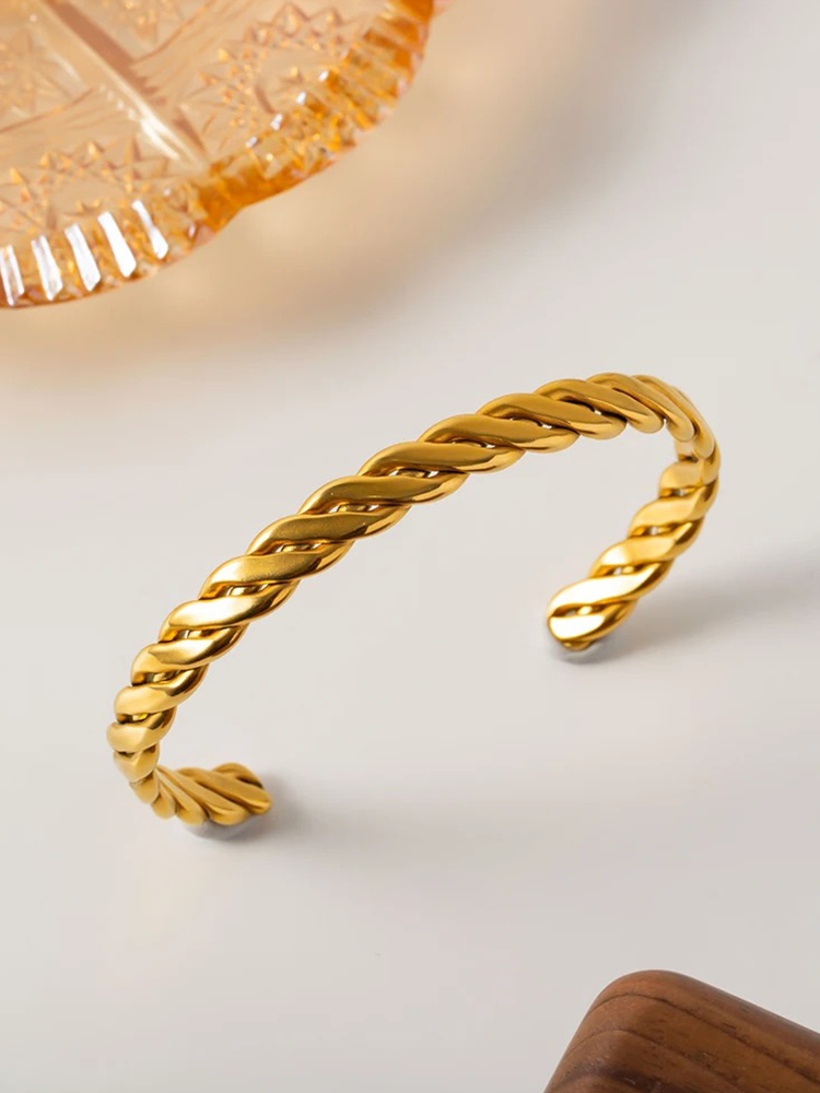 Geneviève - Bracelet Twist Cubain Blanc en Or