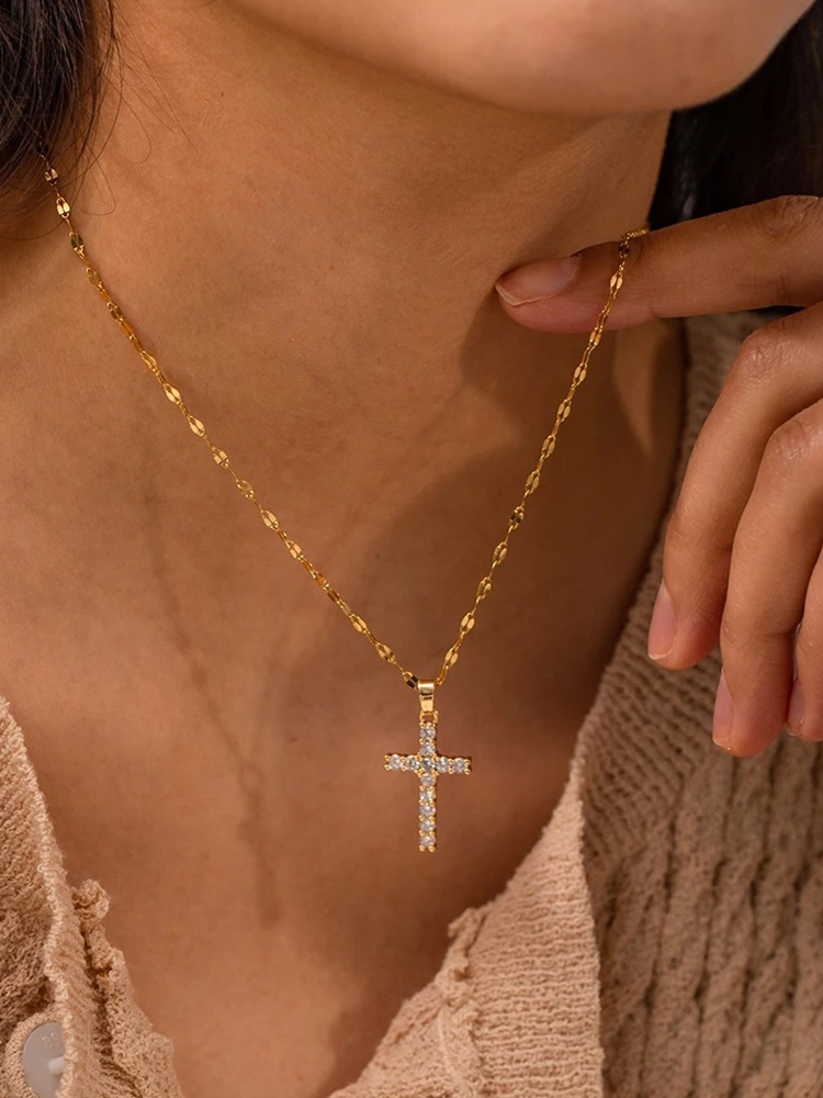 Romane - Collier Croix en Zirkonia Or