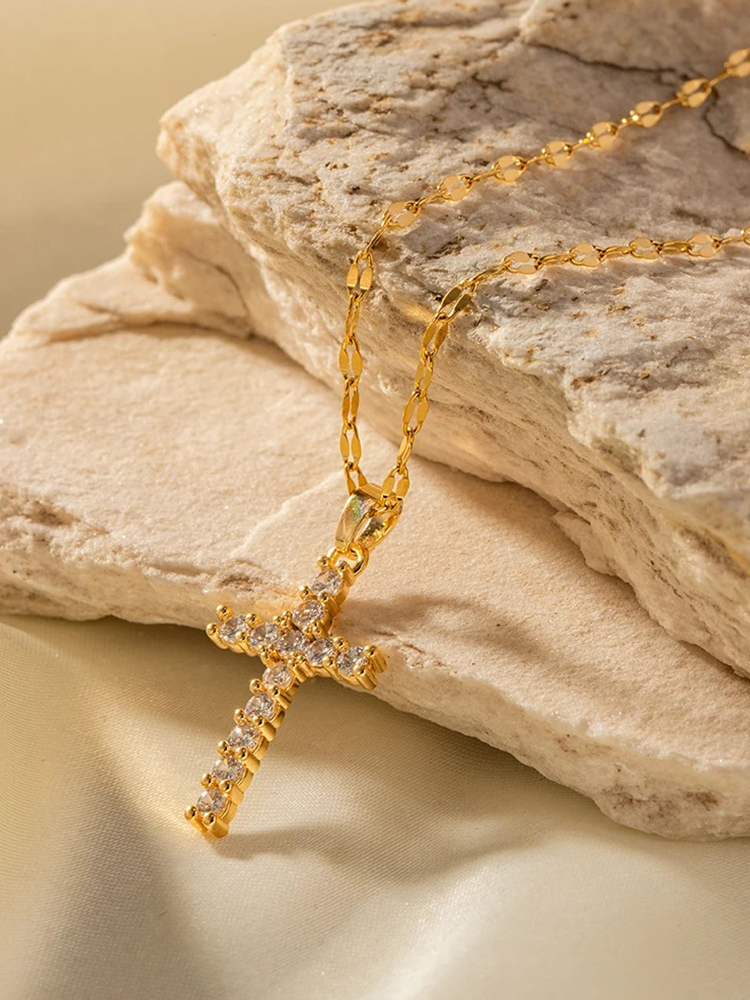 Romane - Collier Croix en Zirkonia Or