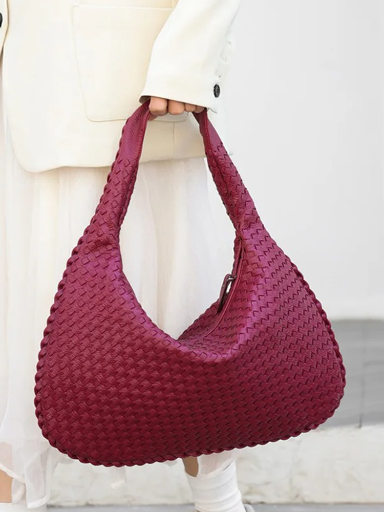 Amélie - Sac à Main Tressé pour Femme | Sac à Main | Sac Design Rouge Bourgogne