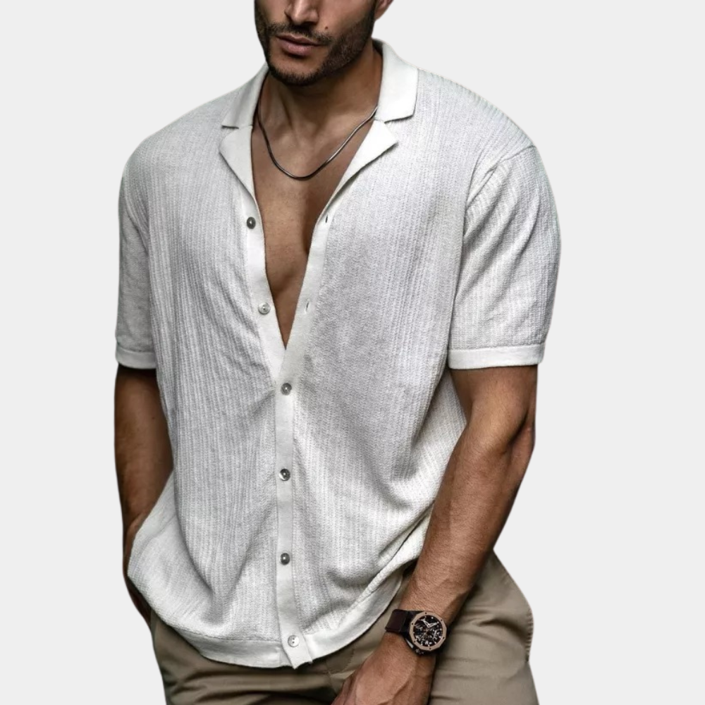 Elyo – Chemise en Lin Homme Coupe Ample Respirante & Casual Manches Courtes & Col V Profond