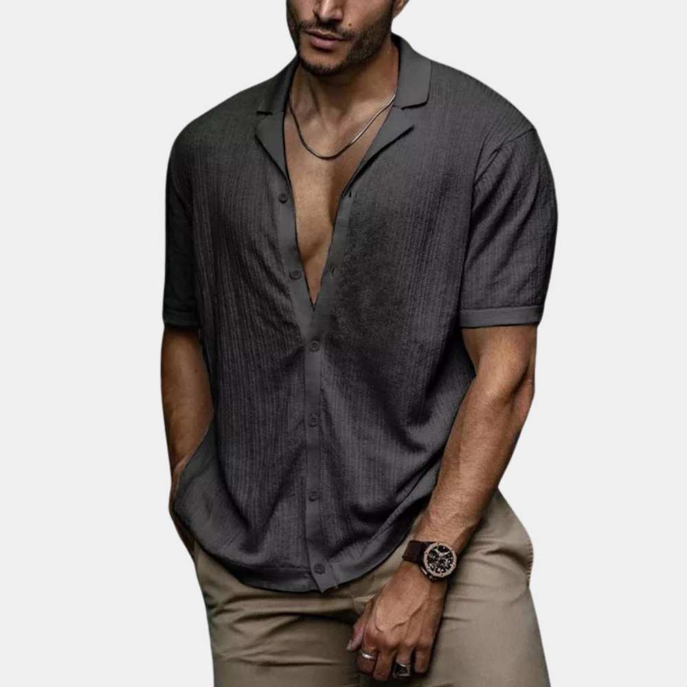 Elyo – Chemise en Lin Homme Coupe Ample Respirante & Casual Manches Courtes & Col V Profond