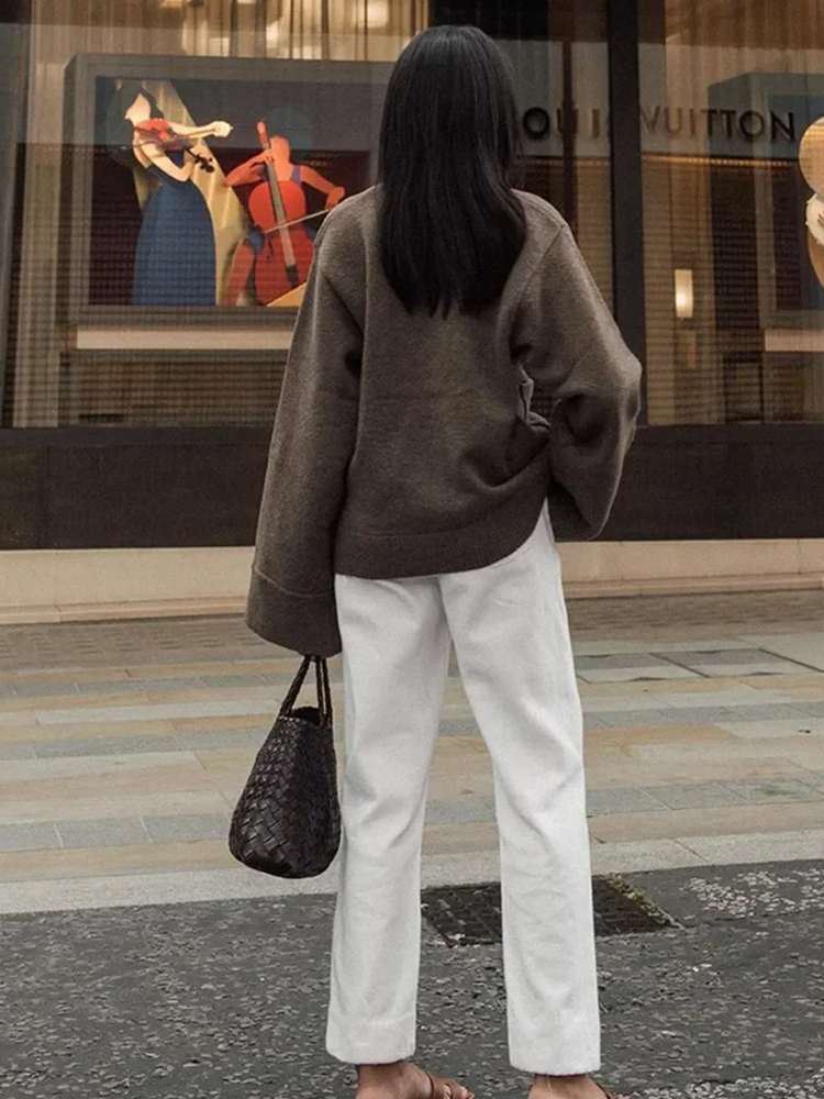 Adèle - Gilet Élégant Femme | Gilet à Boutons | Pull Femme Marron/Blanc