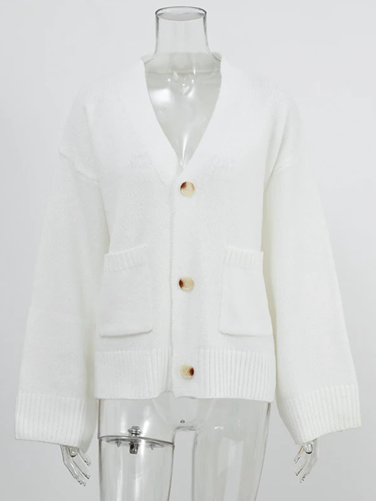 Adèle - Gilet Élégant Femme | Gilet à Boutons | Pull Femme Marron/Blanc