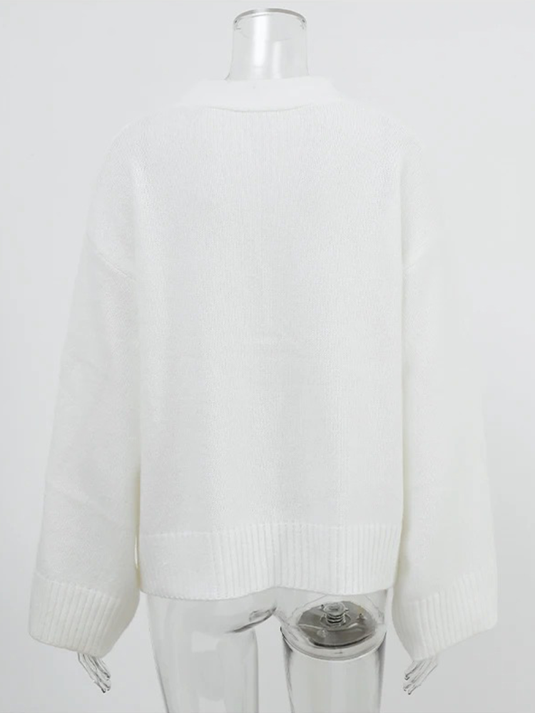 Adèle - Gilet Élégant Femme | Gilet à Boutons | Pull Femme Marron/Blanc