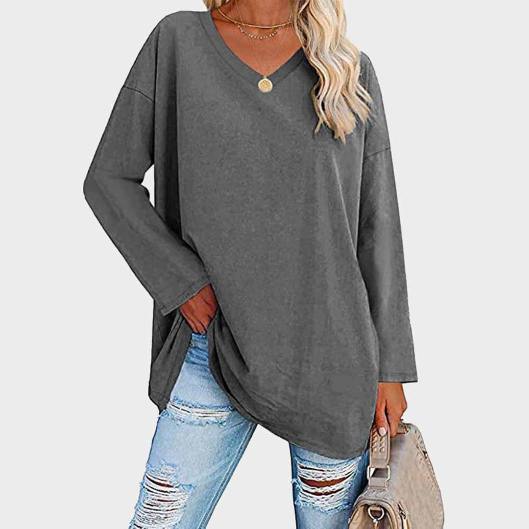 Isa - Top à manches longues décolleté en V, casual chic