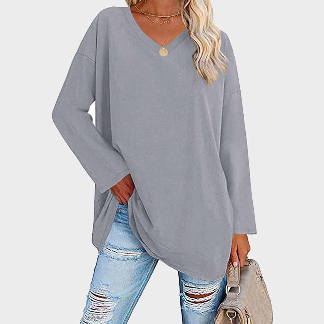 Isa - Top à manches longues décolleté en V, casual chic