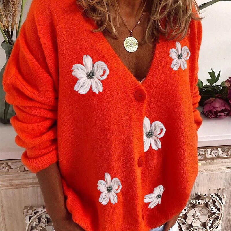 Faye - Cardigan Fleuri à Col en V Pour Femme