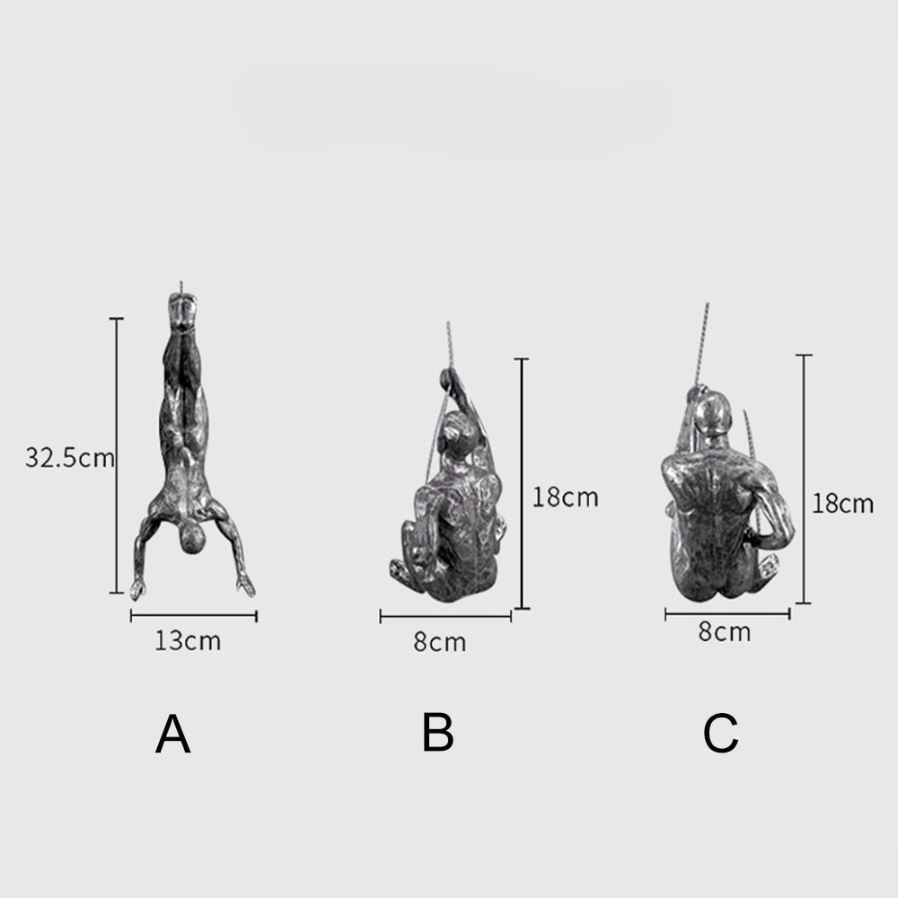 Statuistica - Sculpture murale dynamique d'hommes grimpant en 3 poses différentes, une décoration intérieure accrocheuse