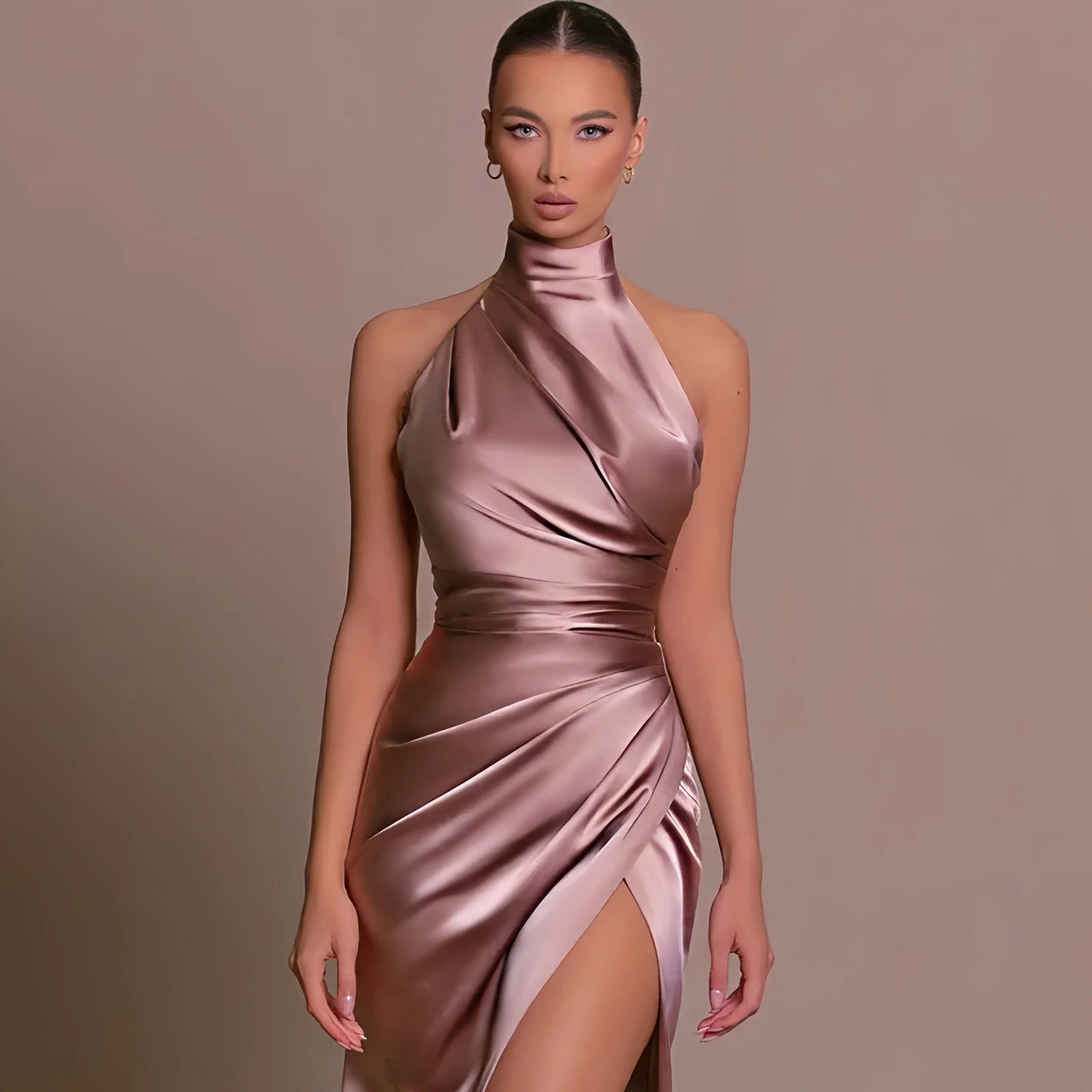 Isabella - Robe de Soirée Satinée à Fente Haute