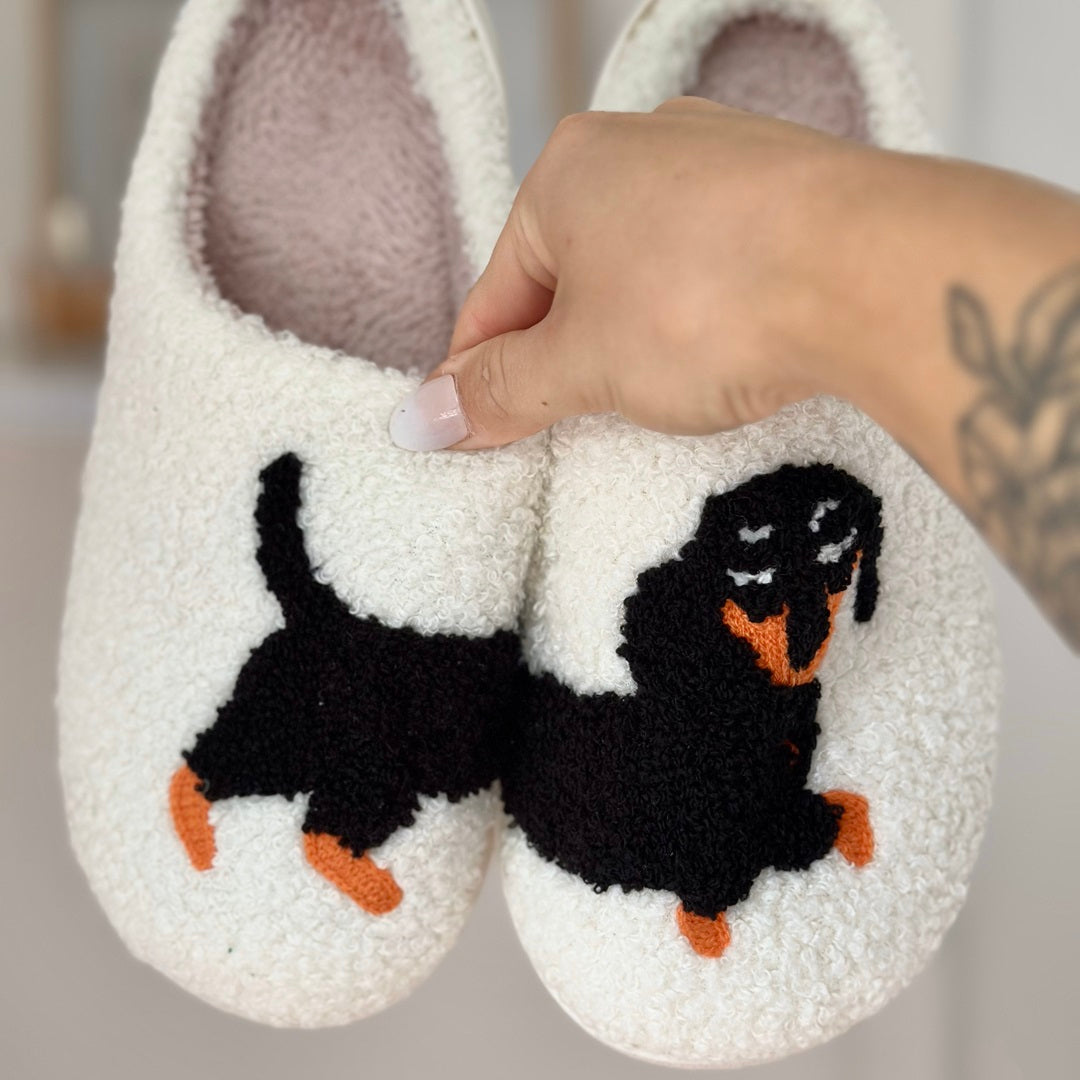 Bénédicte - Chaussons slip-on de luxe avec imprimé teckel