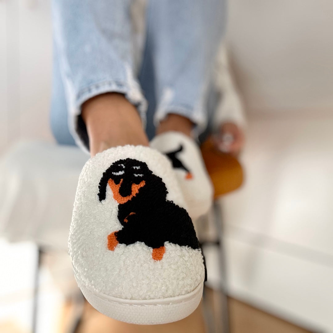 Bénédicte - Chaussons slip-on de luxe avec imprimé teckel