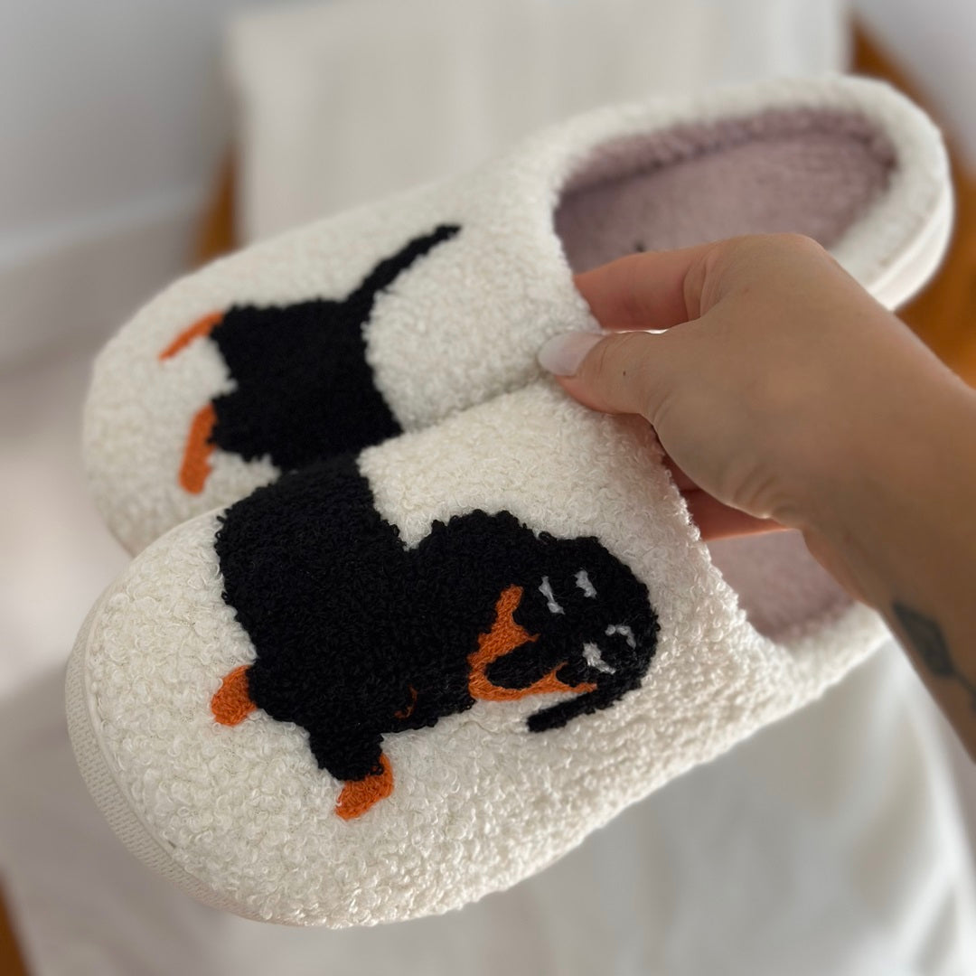 Bénédicte - Chaussons slip-on de luxe avec imprimé teckel
