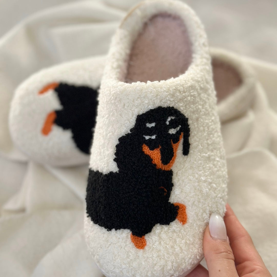 Bénédicte - Chaussons slip-on de luxe avec imprimé teckel