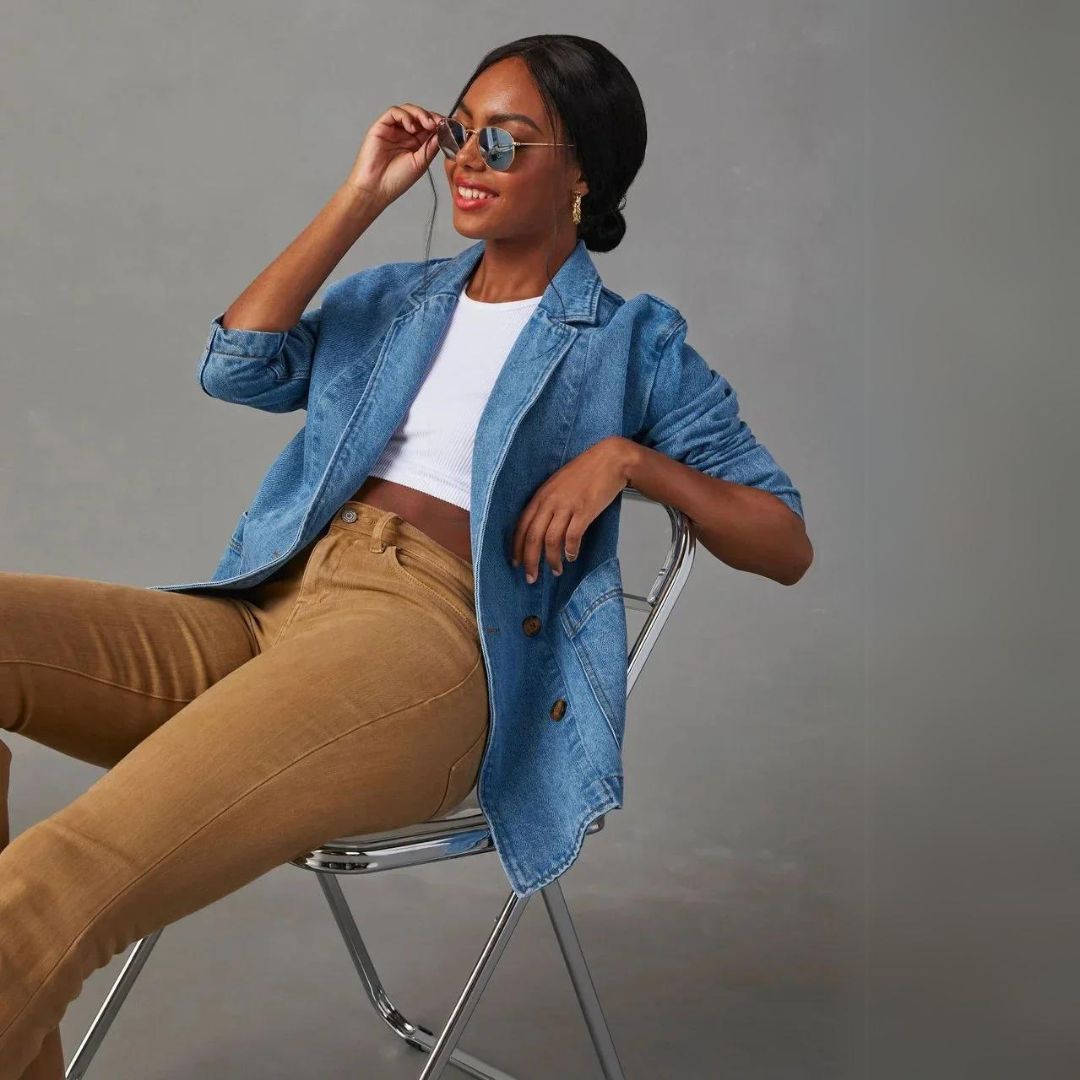 Clotilda - Blazer en Denim Stylé avec Poches pour Femmes