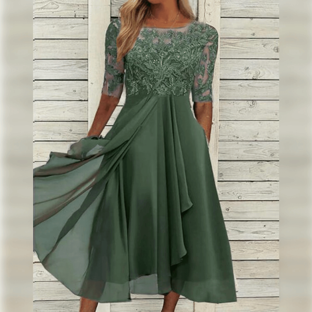 Grace - Robe Midi en Dentelle et Chiffon