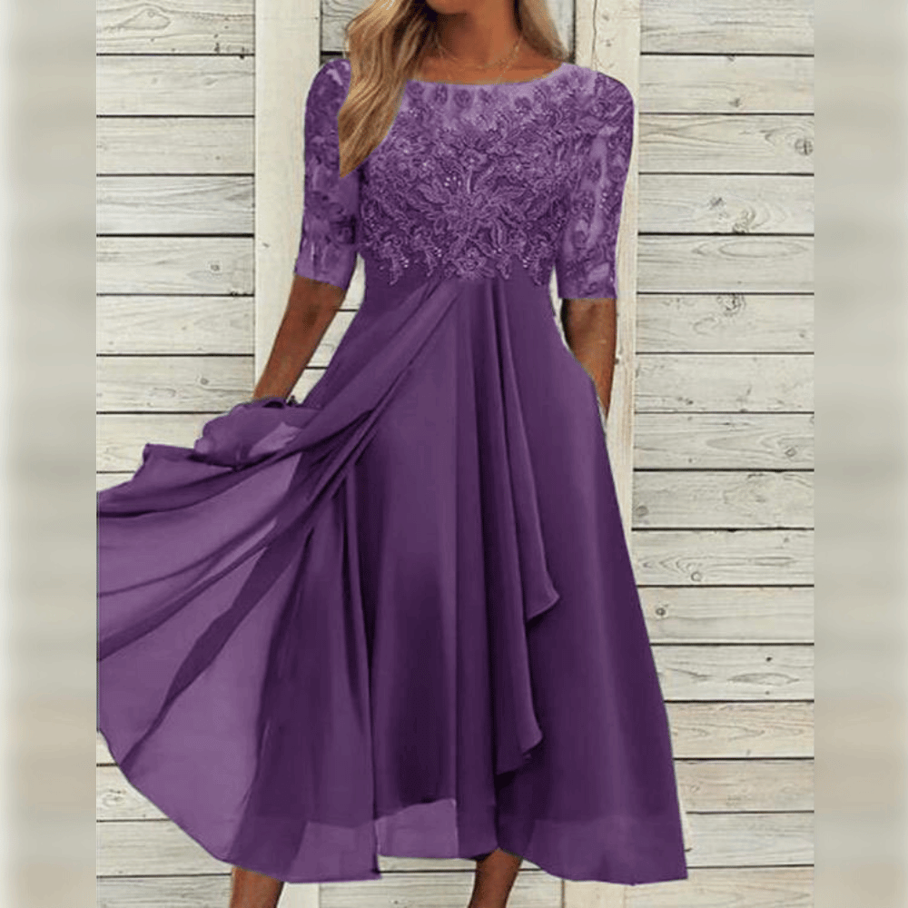 Grace - Robe Midi en Dentelle et Chiffon