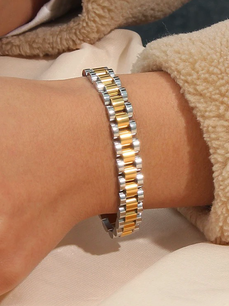 Liane - Bracelet Large Maillons Or-Argent