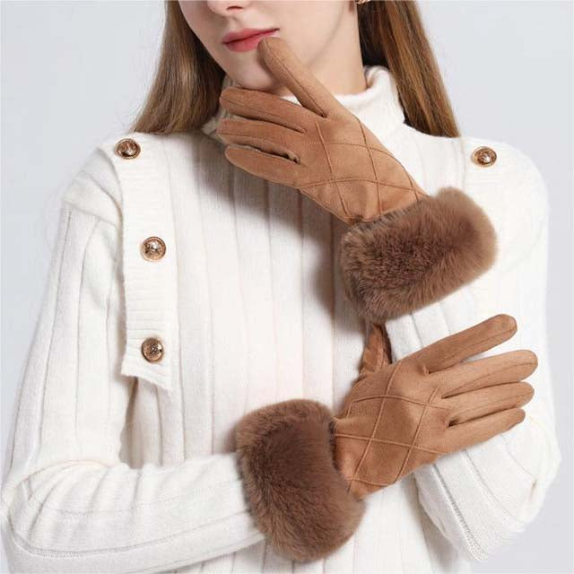 Thérèse - Gants en Suède Chic avec Poignet en Fourrure
