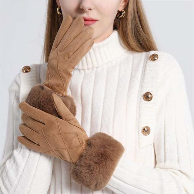 Thérèse - Gants en Suède Chic avec Poignet en Fourrure