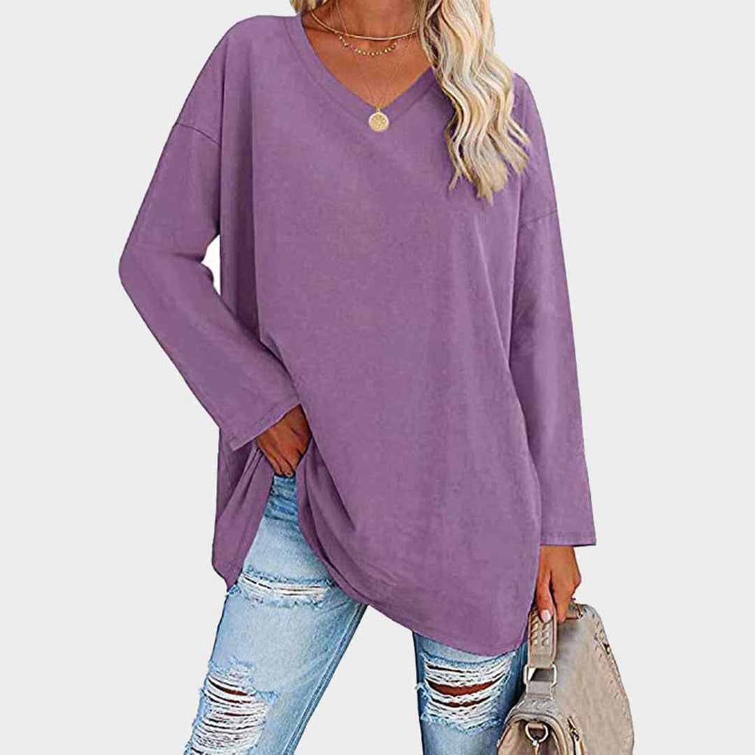 Isa - Top à manches longues décolleté en V, casual chic