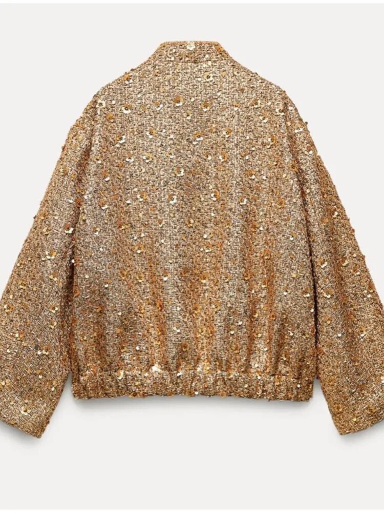 Valerie - Manteau Chic en Paillettes d'or Pour un Glamour Sans Faille