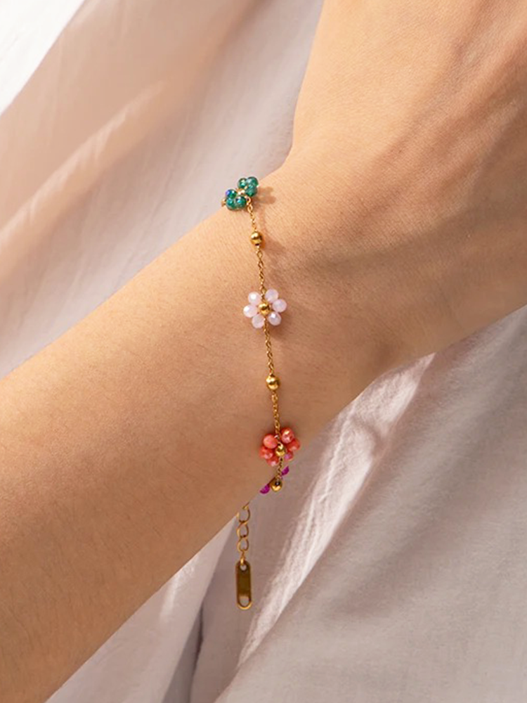 Zénobie - Bracelet Fleurs Colorées Or