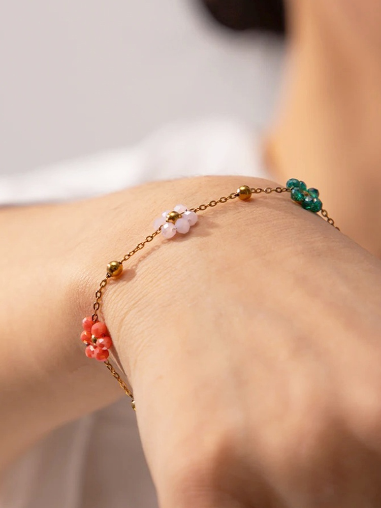 Zénobie - Bracelet Fleurs Colorées Or