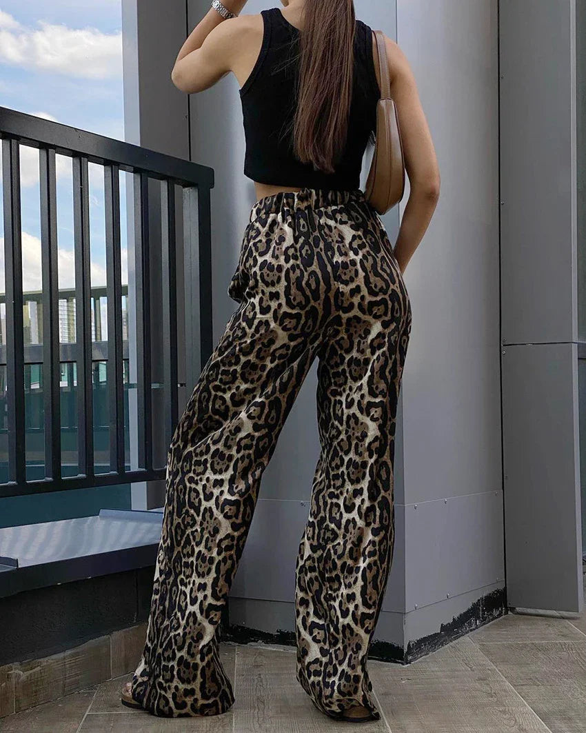 Sophia - Pantalon large à imprimé léopard