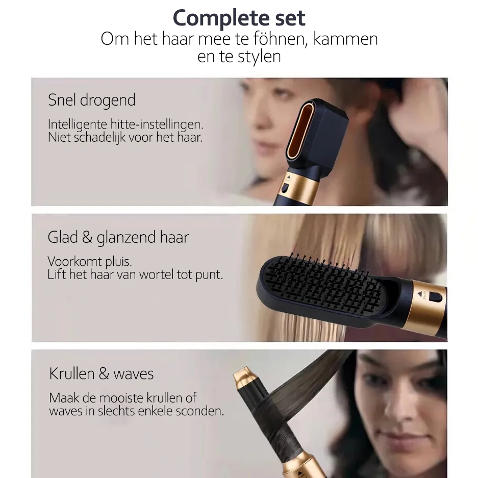 Styler Capillaire Multifonction 5-en-1 Glow avec Technologie Ionique Puissante de 1000W comprenant Sèche-Cheveux, Lisseur