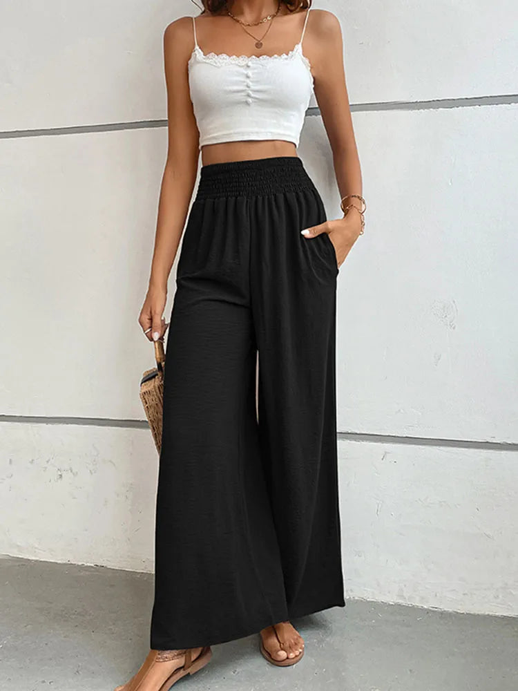 Claire - Pantalon évasé en lin élastique à taille haute, confortable et tendance