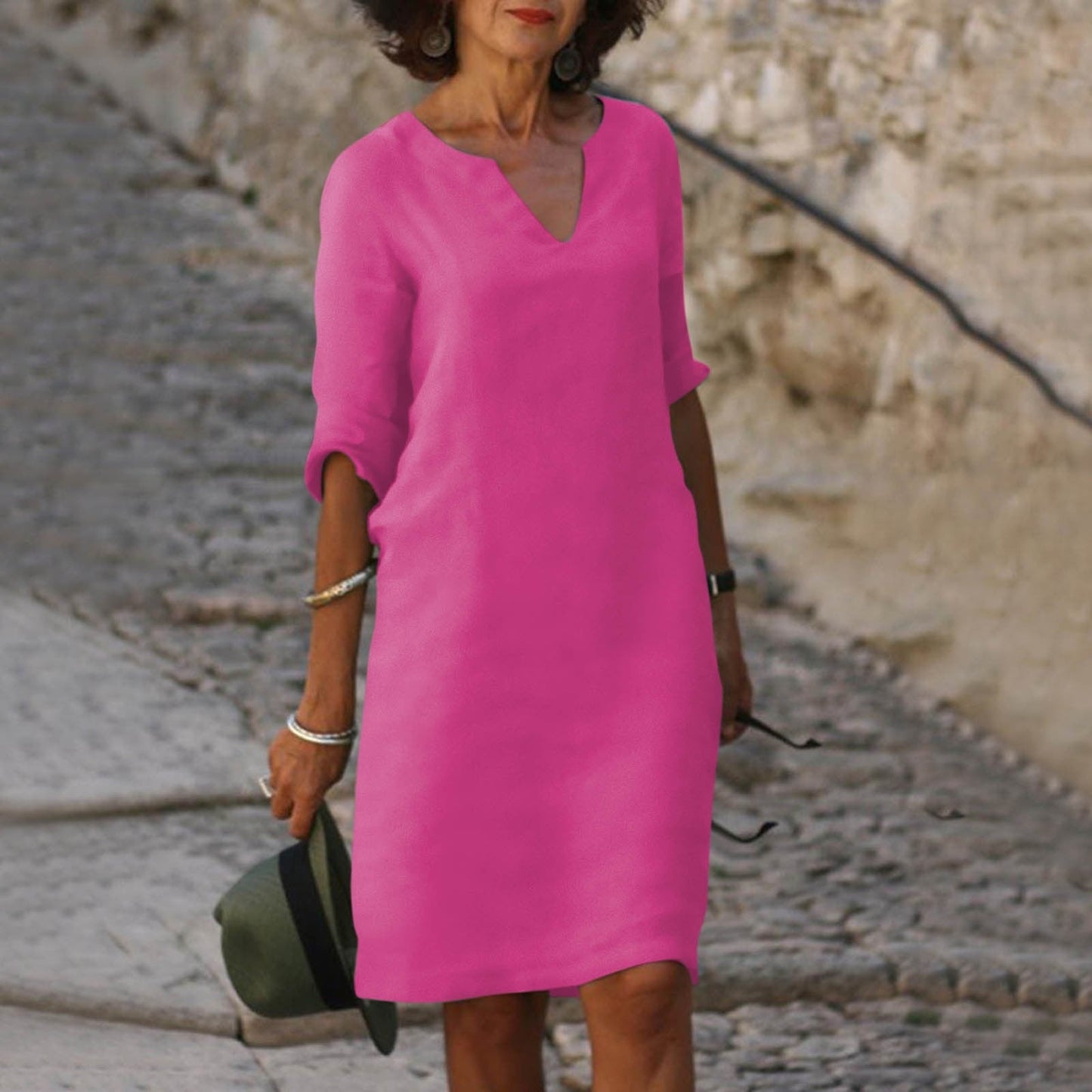 Evelyn - Robe Shift Sarcelle à Col en V