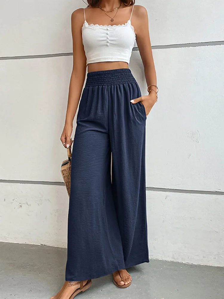 Claire - Pantalon évasé en lin élastique à taille haute, confortable et tendance