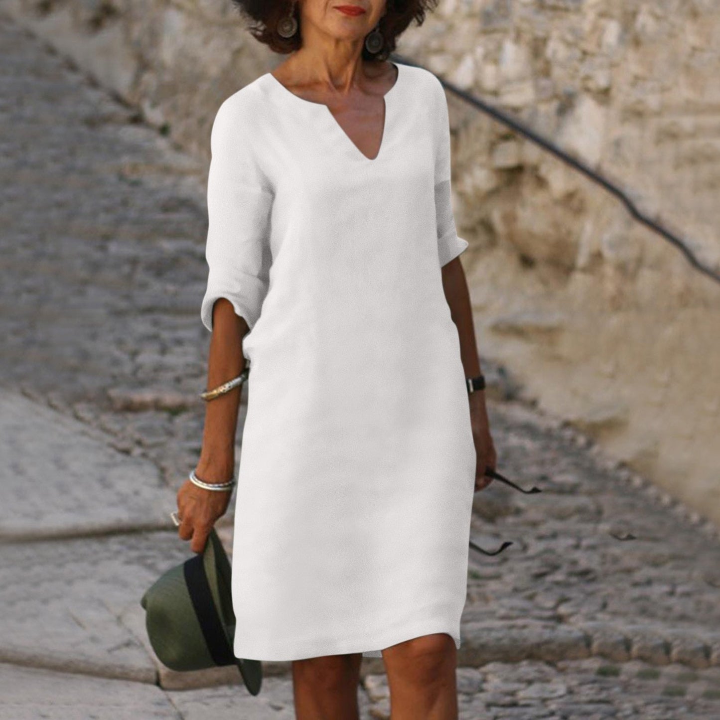 Evelyn - Robe Shift Sarcelle à Col en V