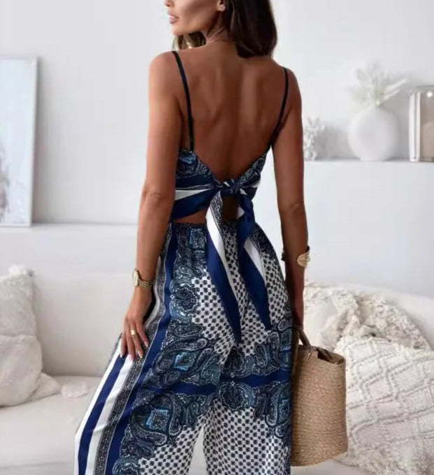 Abella - Jumpsuit Imprimé avec Bretelles Spaghetti