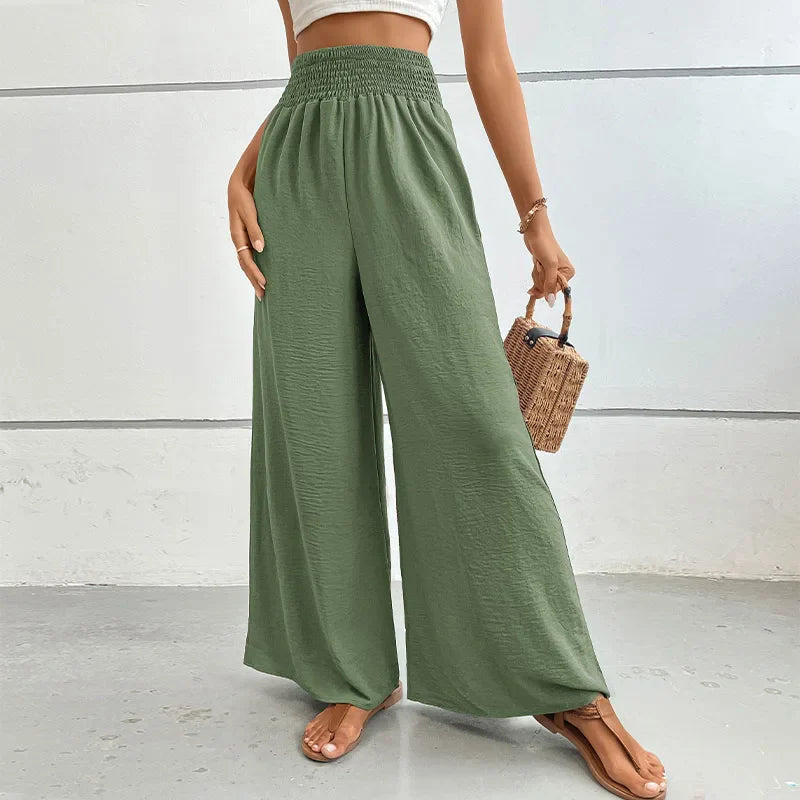 Claire - Pantalon évasé en lin élastique à taille haute, confortable et tendance