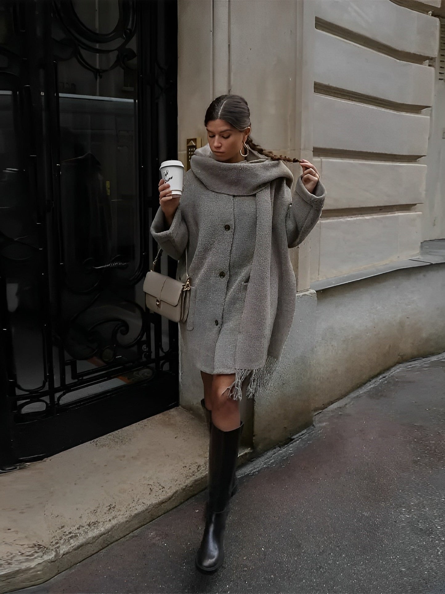 Esmeralda - Manteau Oversize Confortable avec Écharpe Assortie pour une Élégance Sans Effort