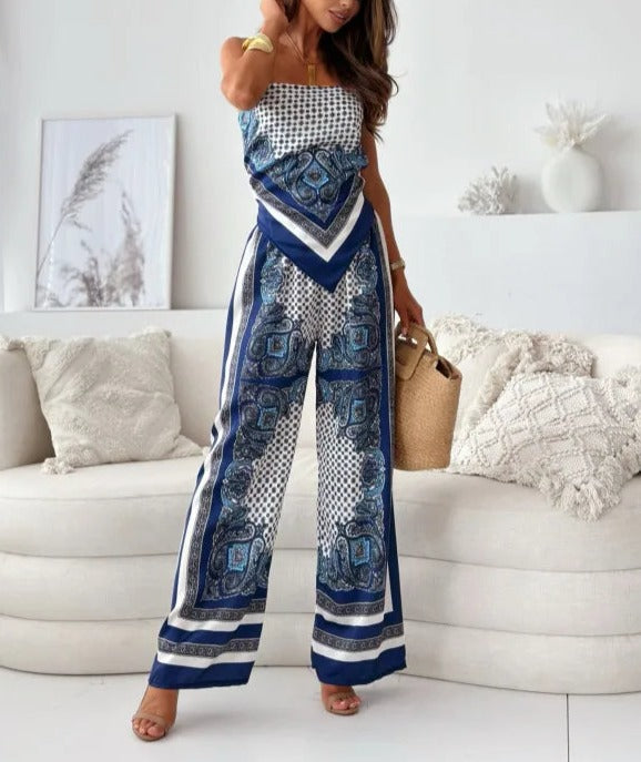 Abella - Jumpsuit Imprimé avec Bretelles Spaghetti