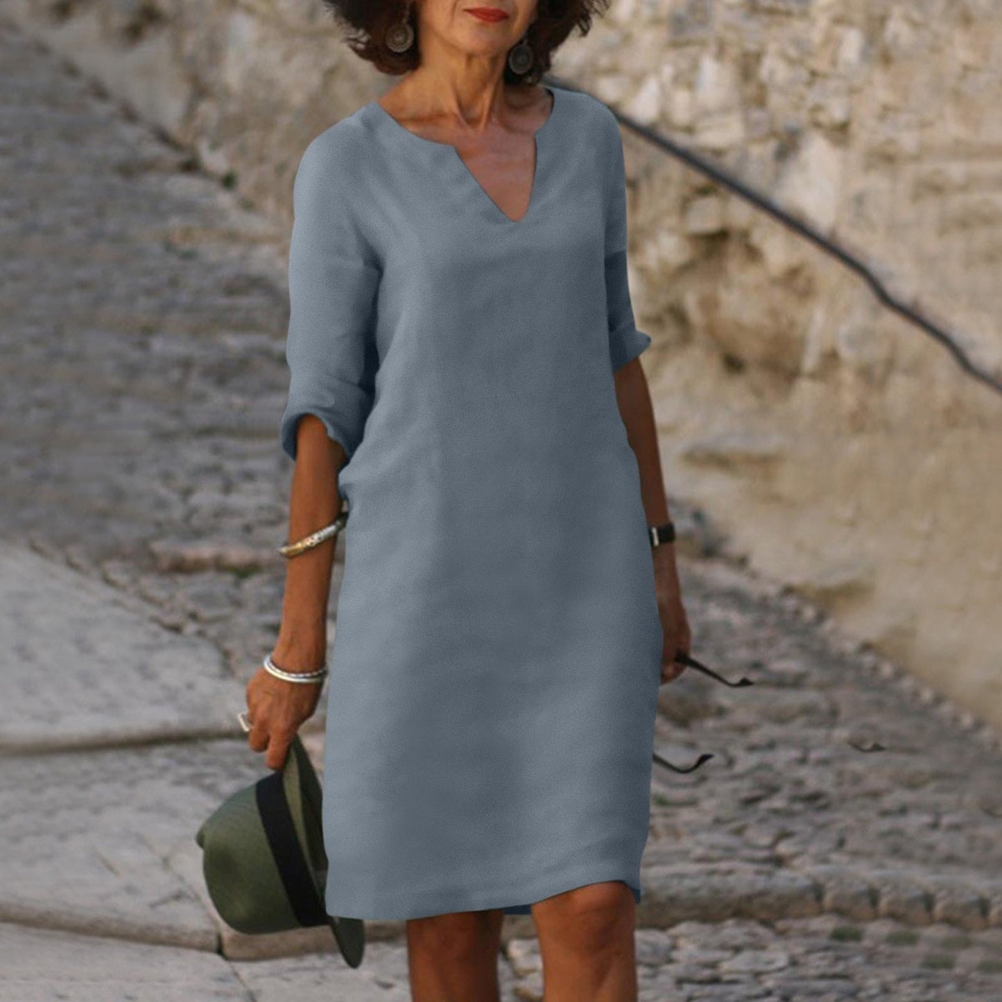 Evelyn - Robe Shift Sarcelle à Col en V