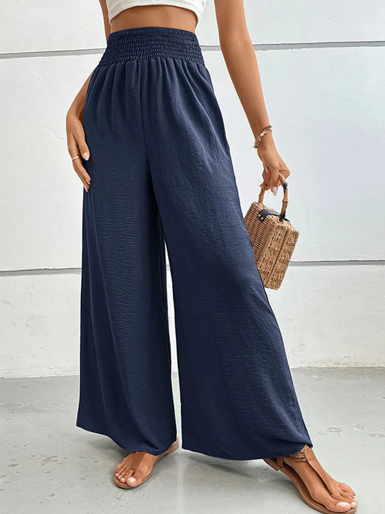 Claire - Pantalon évasé en lin élastique à taille haute, confortable et tendance