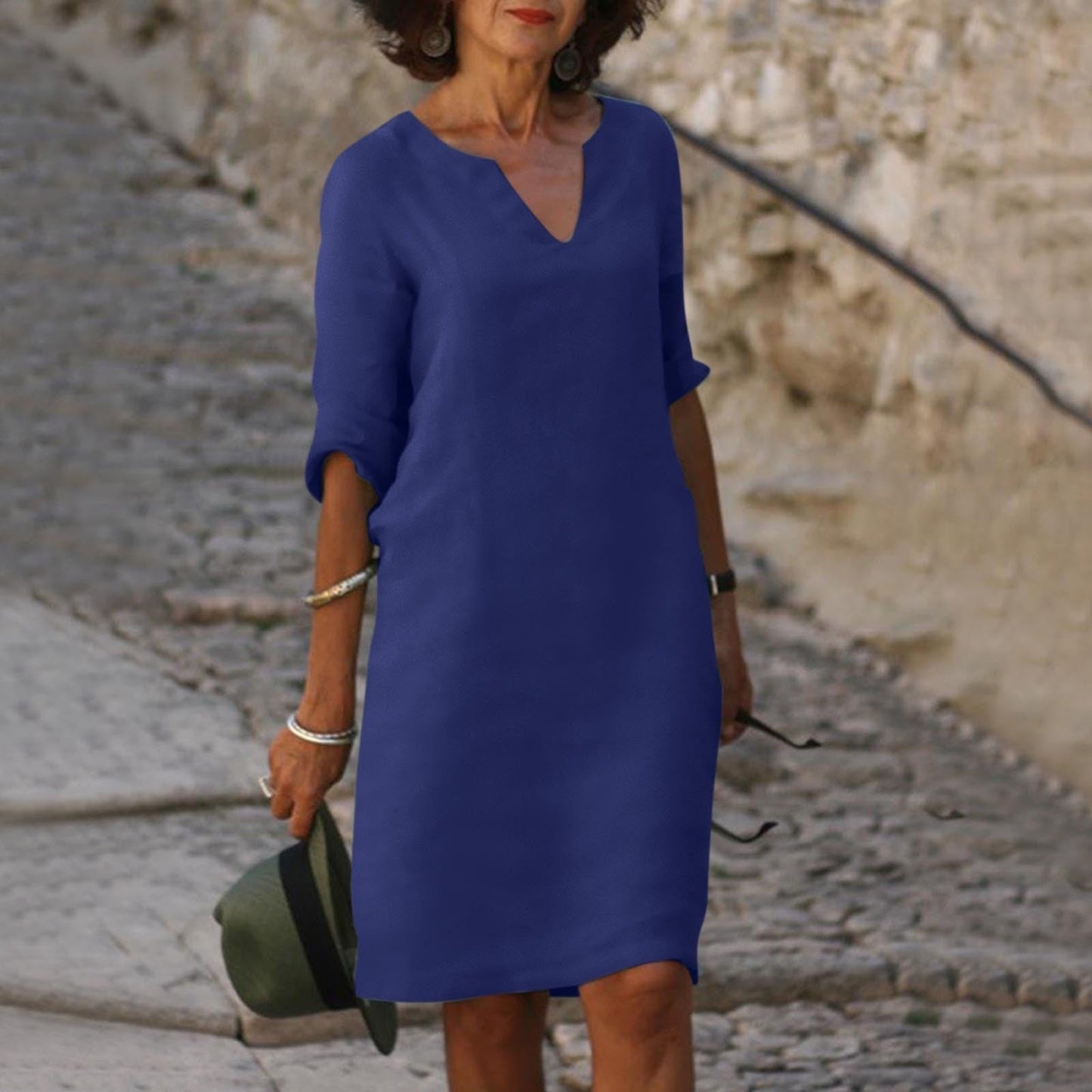 Evelyn - Robe Shift Sarcelle à Col en V