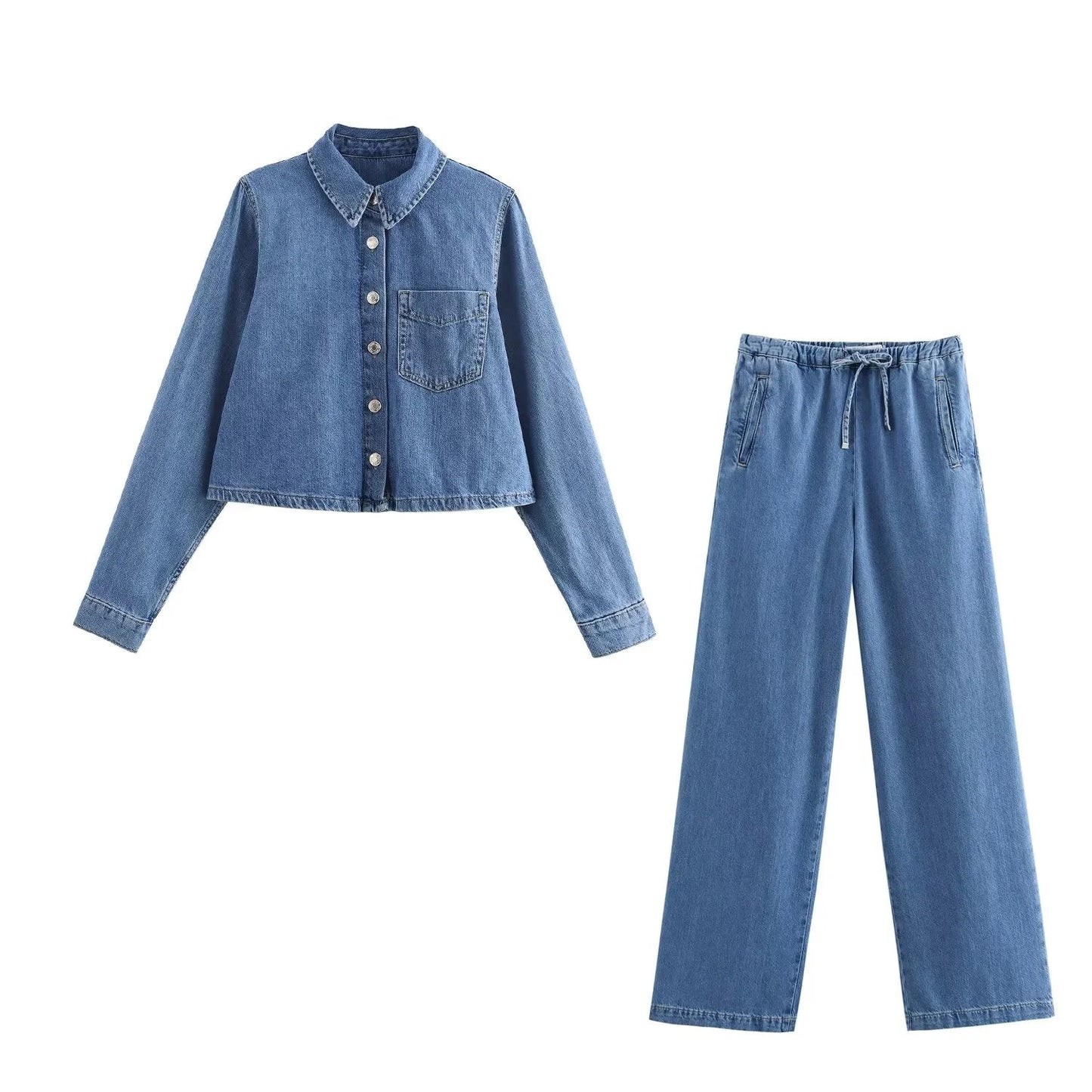 Olivia – Ensemble veste en denim et pantalon à jambes larges