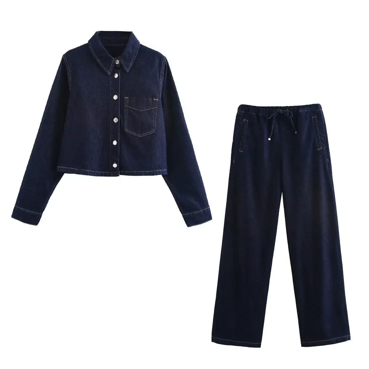 Olivia – Ensemble veste en denim et pantalon à jambes larges