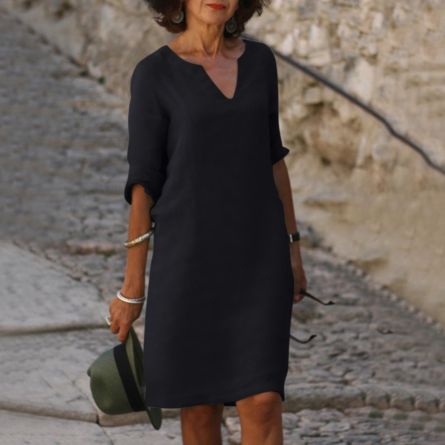 Evelyn - Robe Shift Sarcelle à Col en V