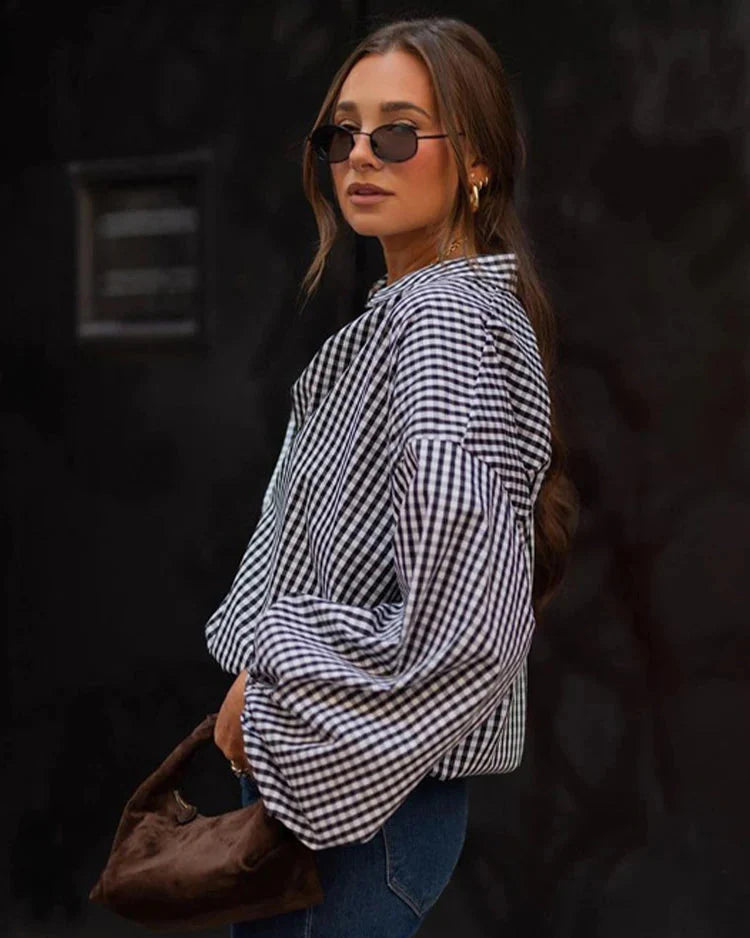 Miranda – Chemise à manches bouffantes motif carreaux