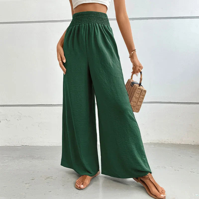Claire - Pantalon évasé en lin élastique à taille haute, confortable et tendance