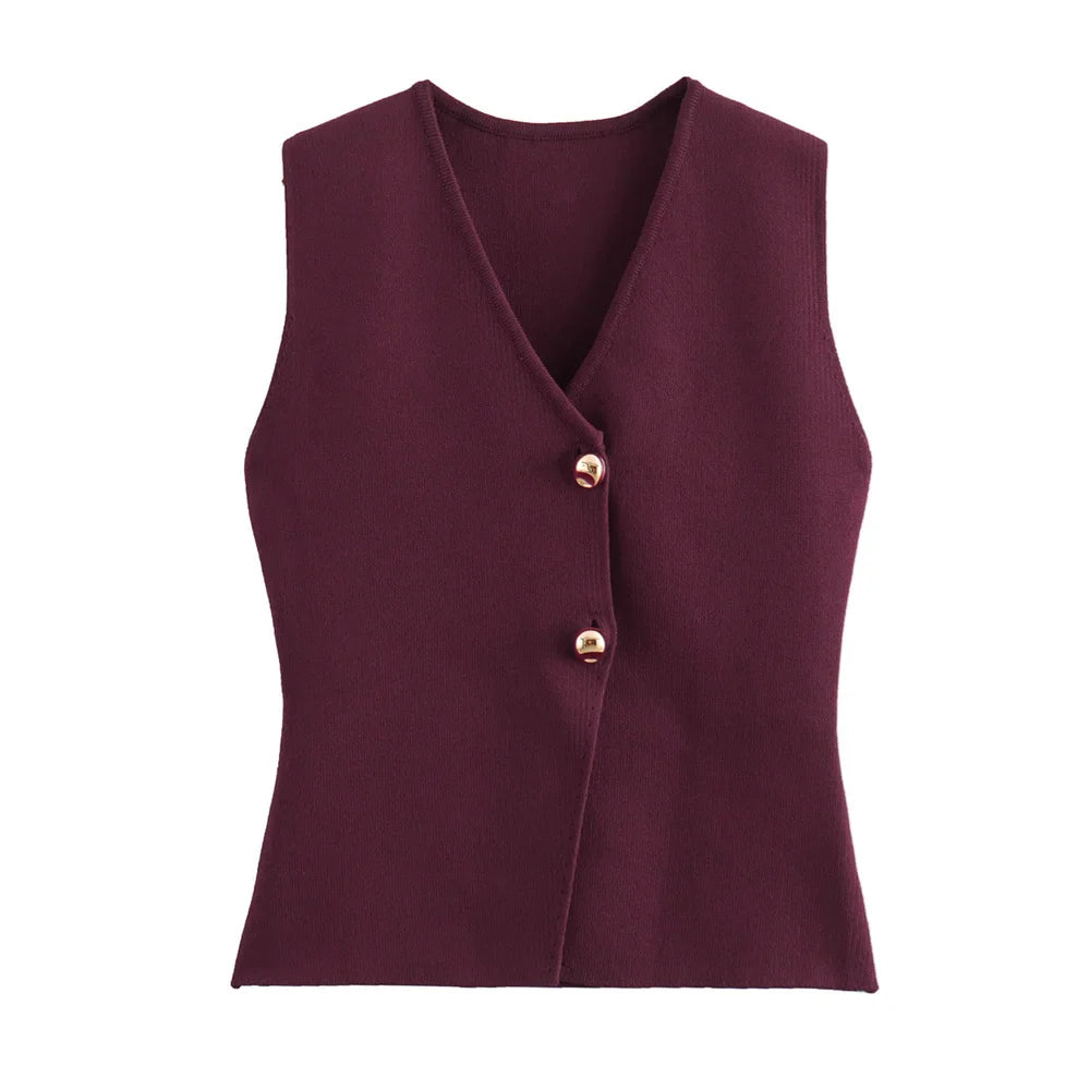 Lily - Gilet Tricoté Sans Manches à Boutons